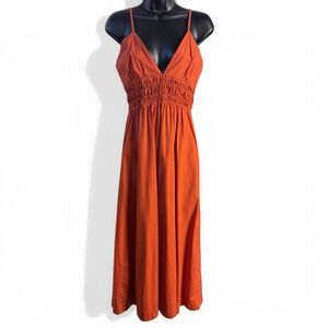 DÈLUC Positano Maxi Dress Spicy Red Smocked Bodice Size S